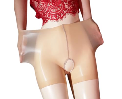 MEGAHERZ Damen Sexy Unterhose Mesh Slip Ouvert Dessous Offen Schritt Hipster Panty Boxershorts Durchsichtig Unterwäsche Erotik Reizwäsche Shorts (Hautfarbe,Einheitsgröße) von MEGAHERZ