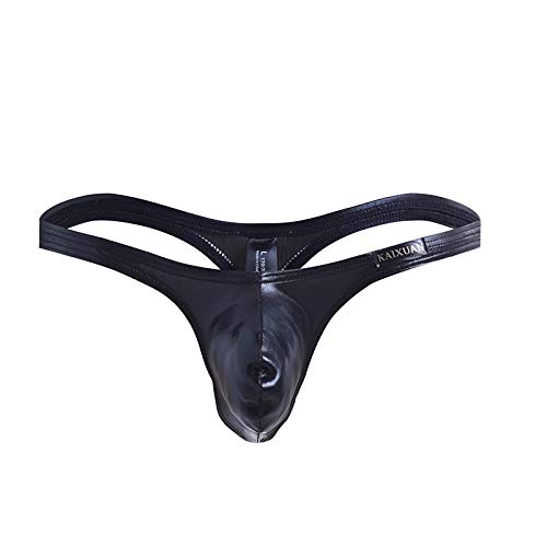 MEGAHERZ Herren Wetlook Jockstrap Ouvert String Tanga mit Penisring Erotische Unterwäsche Lackleder Bikini Slips (schwarz,M) von MEGAHERZ