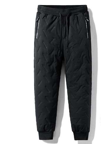 MEGAHERZ Jogginghose Herren Baumwolle Sherpa Gefüttert Warme Winter Fleece Traininghose Sporthose mit Reißverschluss Taschen (Schwarzer Verschluss,L) von MEGAHERZ