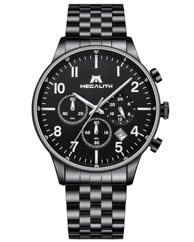 MEGALITH Armbanduhr Chronographen Uhren Herren: Schwarz Edelstahl Quarzuhr Analog - Wasserdicht Männer Uhren von MEGALITH