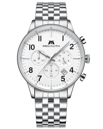MEGALITH Armbanduhr Chronographen Uhren Herren: Silber Edelstahl Quarzuhr Analog - Wasserdicht Männer Uhren von MEGALITH