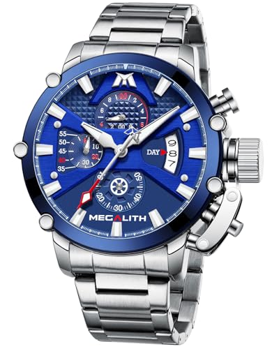 MEGALITH Armbanduhr Herren Chronograph Groß: Silber Edelstahl Herrenuhr mit Datum - Uhren Herren Wasserdicht Quarz MEGALITH Armbanduhr Herren Chronograph Groß: Silber Edelstahl Herrenuhr mit Datum - Uhren Herren Wasserdicht Quarz von MEGALITH