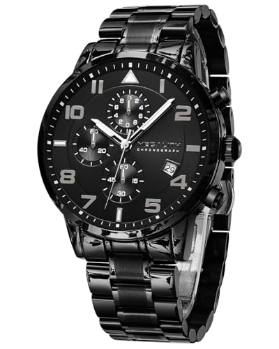 MEGALITH Armbanduhr Herren Chronograph Sport: Analog Quarz Schwarz Edelstahl - Militär Datum Wasserdicht Uhren für Männer von MEGALITH