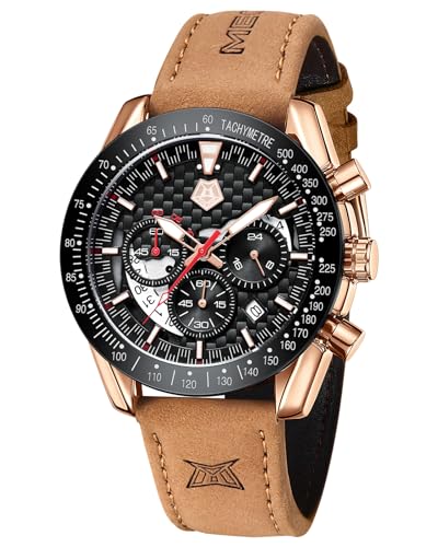 MEGALITH Chronograph Uhren Herren Analog: Wasserdicht Armbanduhr Herren Kalender - Lederarmband Herrenuhr Business Casual Schwarz von MEGALITH