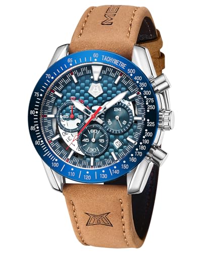 MEGALITH Chronograph Uhren Herren Analog: Wasserdicht Armbanduhr Herren Kalender - Lederarmband Herrenuhr Casual Business von MEGALITH