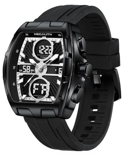 MEGALITH Herren Uhr Analog Digital: LED Datum Wecker Wasserdicht Stoppuhr - Sport Militär Schwarz Große Uhren für Männer von MEGALITH
