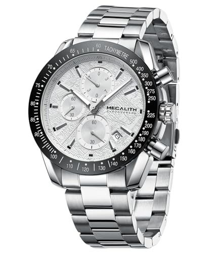 Megalith Herren Uhr Chronograph Analog: Quarzuhr Armbanduhr Herren Edelstahl - Silber Wasserdicht Männer Uhren Elegante von MEGALITH