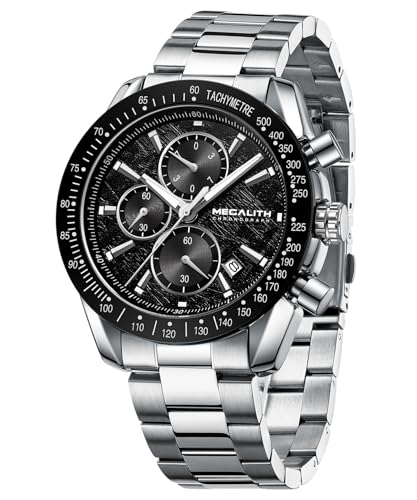 Megalith Herren Uhr Chronograph Armbanduhr: Analog Quarzuhr Herren - Silber Wasserdicht Männer Uhren Edelstahl Elegante von MEGALITH