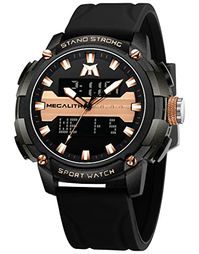 MEGALITH Herren Uhr Digital Armbanduhr: Schwarz Multifunktions Sportlich Digitaluhr LED - Analog Quarz Uhr fur Männer von MEGALITH