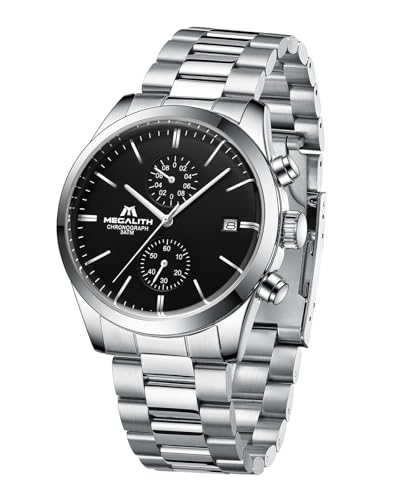MEGALITH Uhr Herren Chronograph Armbanduhr: Klassische Wasserdicht Edelstahl Männer Uhren - Silber Analog Datum Herren Quarzuhr von MEGALITH
