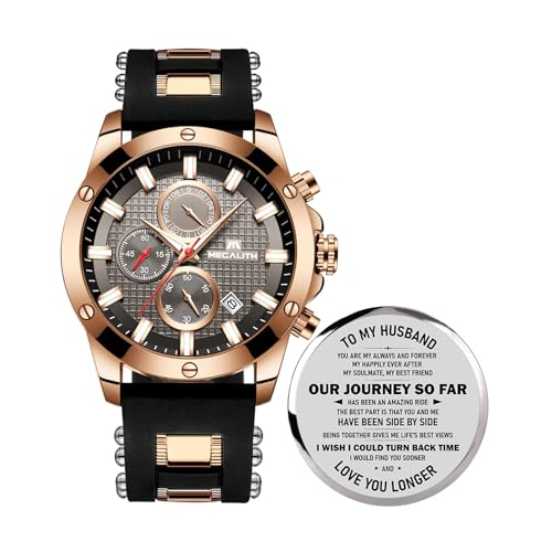 MEGALITH Uhren Herren Chronograph Armbanduhr: Analog Wasserdicht Gummi - Groß Quarzur Schwarz Modisch Leuchtende Datum Geschenk fur Ehemann von MEGALITH