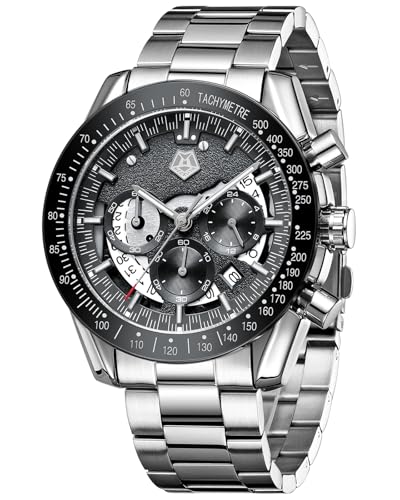 MEGALITH Uhren Herren Chronograph Armbanduhr: Kleid Herren Uhr Analog Groß Ziffernblatt - Edelstahl Männer Uhr Wasserdicht Quarz mit Kalender Business Silber von MEGALITH