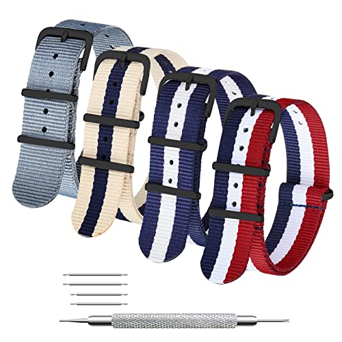 MEGALITH Uhrenarmband Packung mit 4 NATO Strap, Ersatzarmband für Uhren, Nylon Uhr Armband Zulu Uhrband mit Edelstahl Schwarz Schnalle 16mm 18mm 20mm 22mm 24mm von MEGALITH