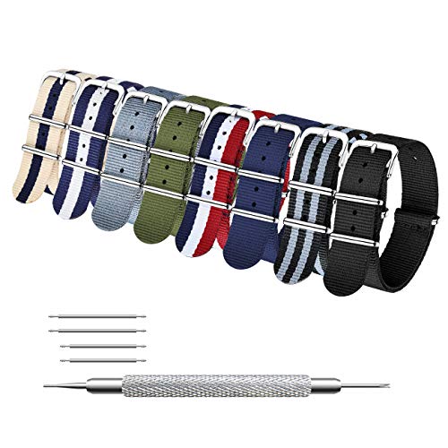 MEGALITH Uhrenarmband Packung mit 8 Nylon Strap 16mm 18mm 20mm 22mm 24mm Ballistic Nylon Uhr Armband Zulu Uhrband mit Edelstahl Schnalle von MEGALITH