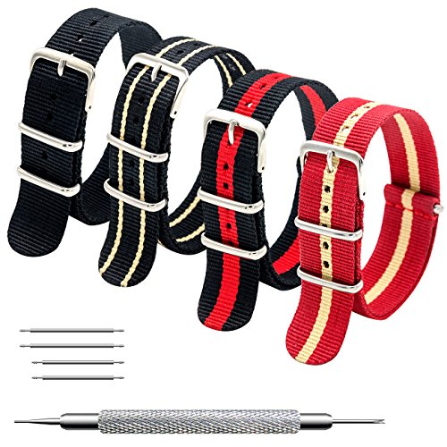 MEGALITH Uhrenarmband Packung mit 4 Nylon Strap 18mm 20mm 22mm Ballistic Nylon Uhr Armband Zulu Uhrband mit Edelstahl Schnalle von MEGALITH