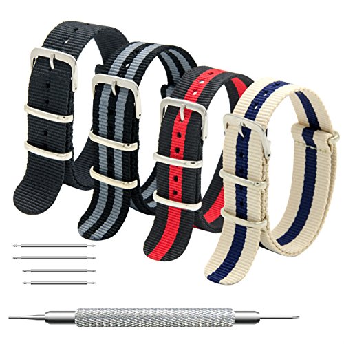 MEGALITH Uhrenarmband Packung mit 4 Nylon Strap 18mm 20mm 22mm Ballistic Nylon Uhr Armband Zulu Uhrband mit Edelstahl Schnalle von MEGALITH