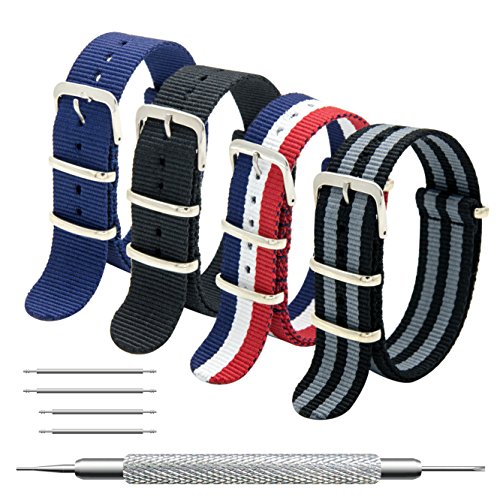 MEGALITH Uhrenarmband Packung mit 4 Nylon Strap 18mm 20mm 22mm Ballistic Nylon Uhr Armband Zulu Uhrband mit Edelstahl Schnalle von MEGALITH