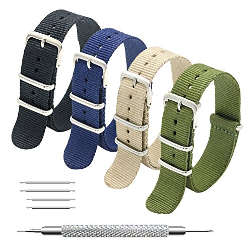 MEGALITH Uhrenarmband Packung mit 4 Nylon Strap 18mm 20mm 22mm Ballistic Nylon Uhr Armband Zulu Uhrband mit Edelstahl Schnalle von MEGALITH