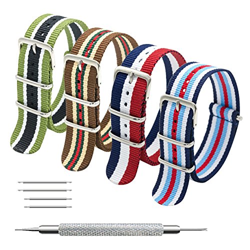 MEGALITH Uhrenarmband Packung mit 4 Nylon Strap 18mm 20mm 22mm Ballistic Nylon Uhr Armband Zulu Uhrband mit Edelstahl Schnalle von MEGALITH