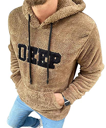 Megaman Herren Teddyfell Hoodie Sweatshirt Kapuzenpullover Pullover Fleece Pullis Winter Plüsch-Hoodie Größe L Braun von MEGAMAN