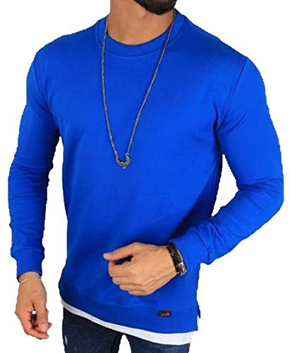 Megaman Pullover Herren Oversize Sweatshirt Rundhals Sweater Premium Langarmshirt Shirt Basic Unifarben Größe in XL Blau von MEGAMAN