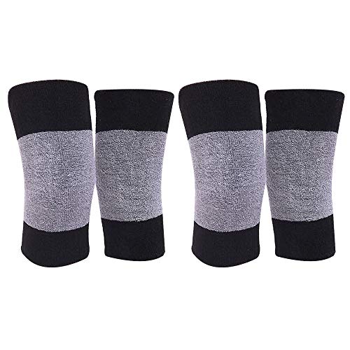 MEGAUK 2 Paare Damen Kniewärmer Winter Warm Knieschützer Elastisch Beinwärmer Winddicht Knieschoner Anti-Rutsch Design für Tanzen Yoga Fußball (Schwarz) von MEGAUK