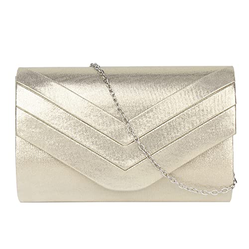 MEGAUK Damen Clutch Elegante Abendtasche Wildleder Handtasche Envelope Tasche Unterarmtasche mit Kette für Hochzeit Wedding Prom Party Gold von MEGAUK