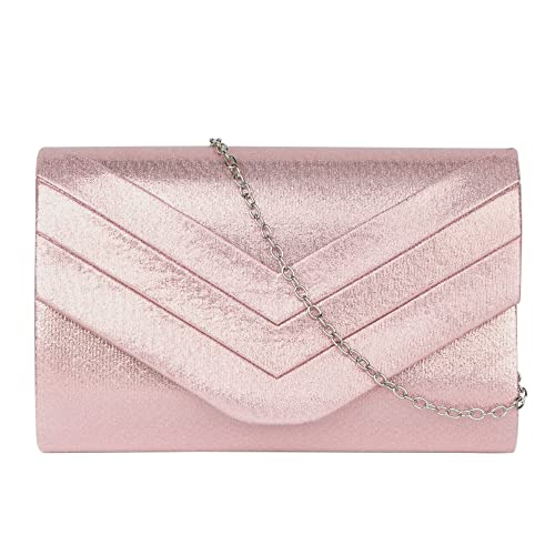 MEGAUK Damen Clutch Elegante Abendtasche Wildleder Handtasche Envelope Tasche Unterarmtasche mit Kette für Hochzeit Wedding Prom Party Pink von MEGAUK