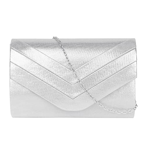 MEGAUK Damen Clutch Elegante Abendtasche Wildleder Handtasche Envelope Tasche Unterarmtasche mit Kette für Hochzeit Wedding Prom Party Silber von MEGAUK