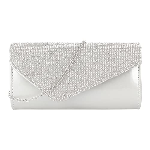 MEGAUK Damen Clutch Glitzer Abendtasche Glänzend Handtasche Envelope Tasche Strass Unterarmtasche mit Kette für Hochzeit Wedding Prom Party von MEGAUK