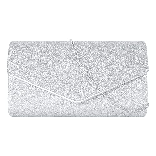 MEGAUK Damen Clutch Glitzer Chic Abendtasche Glänzend Handtasche Envelope Tasche Strass Unterarmtasche mit Kette für Hochzeit Wedding Prom Party von MEGAUK