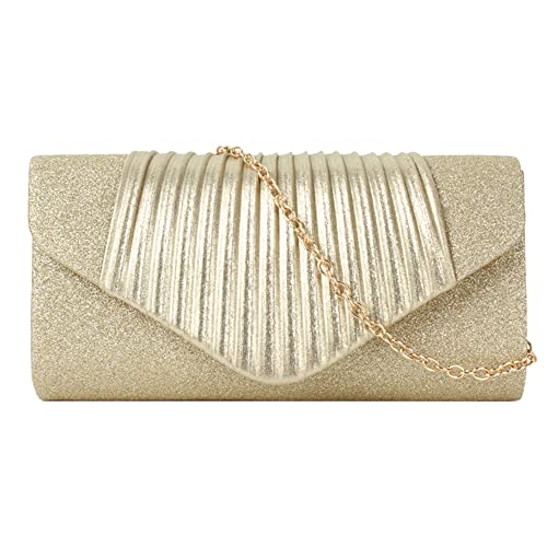 MEGAUK Damen Clutch Glitzer Elegant Abendtasche Glänzend Handtasche Envelope Tasche Strass Unterarmtasche mit Kette für Hochzeit Wedding Prom Party (06898 Gold) von MEGAUK