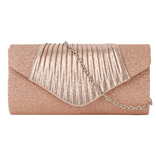 MEGAUK Damen Clutch Glitzer Elegant Abendtasche Glänzend Handtasche Envelope Tasche Strass Unterarmtasche mit Kette für Hochzeit Wedding Prom Party (06898 Pink) von MEGAUK