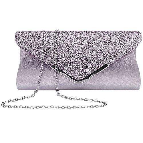 MEGAUK Damen Clutch Glitzer Elegant Abendtasche Glänzend Handtasche Envelope Tasche Strass Unterarmtasche mit Kette für Hochzeit Wedding Prom Party (Bling Grau) von MEGAUK