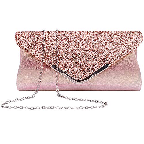 MEGAUK Damen Clutch Glitzer Elegant Abendtasche Glänzend Handtasche Envelope Tasche Strass Unterarmtasche mit Kette für Hochzeit Wedding Prom Party (Bling Rosa) von MEGAUK