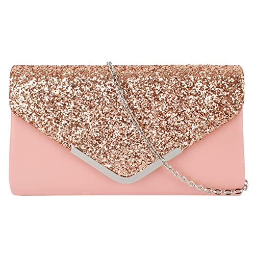 MEGAUK Damen Clutch Glitzer Elegant Abendtasche Glänzend Handtasche Envelope Tasche Strass Unterarmtasche mit Kette für Hochzeit Wedding Prom Party (Leder Nude Pink) von MEGAUK