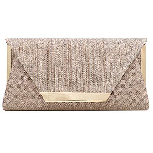 MEGAUK Damen Clutch Glitzer Elegant Abendtasche Glänzend Handtasche Envelope Tasche Strass Unterarmtasche mit Kette für Hochzeit Wedding Prom Party (Mode Champagner) von MEGAUK