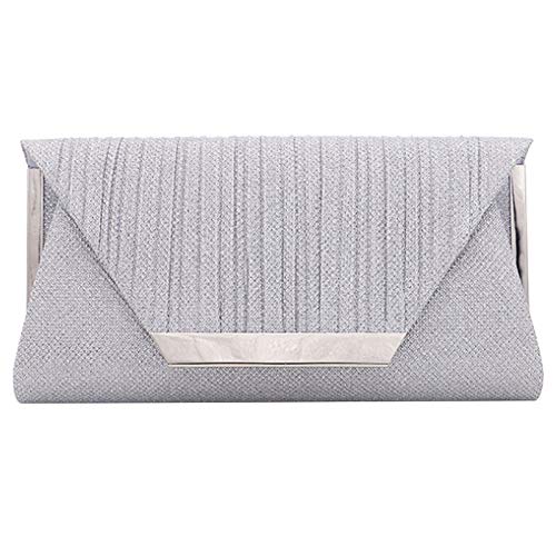 MEGAUK Damen Clutch Glitzer Elegant Abendtasche Glänzend Handtasche Envelope Tasche Strass Unterarmtasche mit Kette für Hochzeit Wedding Prom Party (Mode Silber) von MEGAUK