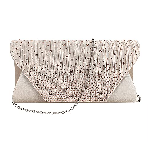 MEGAUK Damen Clutch Glitzer Elegant Abendtasche Glänzend Handtasche Envelope Tasche Strass Unterarmtasche mit Kette für Hochzeit Wedding Prom Party von MEGAUK