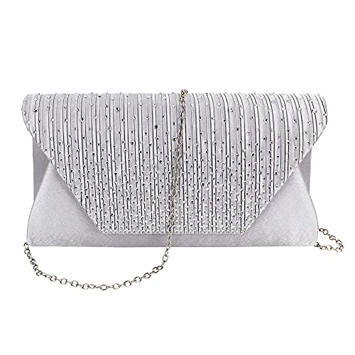 MEGAUK Damen Clutch Glitzer Elegant Abendtasche Glänzend Handtasche Envelope Tasche Strass Unterarmtasche mit Kette für Hochzeit Wedding Prom Party von MEGAUK