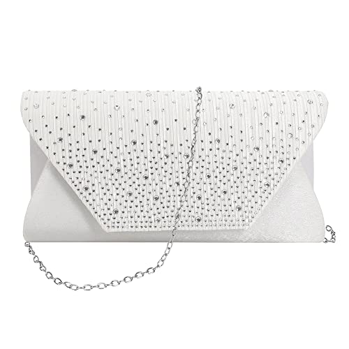 MEGAUK Damen Clutch Glitzer Elegant Abendtasche Glänzend Handtasche Envelope Tasche Strass Unterarmtasche mit Kette für Hochzeit Wedding Prom Party von MEGAUK