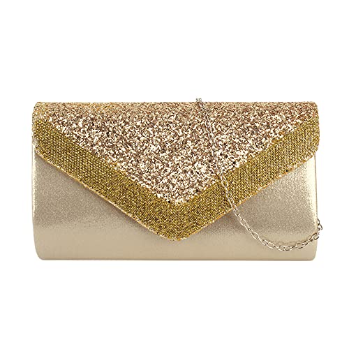 MEGAUK Damen Clutch Glitzer Elegant Abendtasche Glänzend Handtasche Envelope Tasche Strass Unterarmtasche mit Kette für Hochzeit Wedding Prom Party von MEGAUK