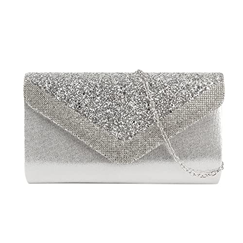 MEGAUK Damen Clutch Glitzer Elegant Abendtasche Glänzend Handtasche Envelope Tasche Strass Unterarmtasche mit Kette für Hochzeit Wedding Prom Party von MEGAUK