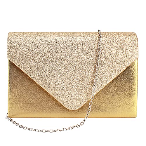 MEGAUK Damen Clutch Glitzer Elegant Abendtasche Glänzend Handtasche Envelope Tasche Strass Unterarmtasche mit Kette für Hochzeit Wedding Prom Party von MEGAUK