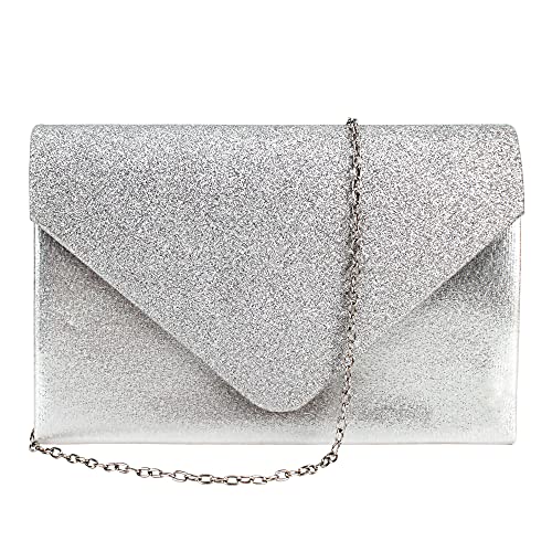 MEGAUK Damen Clutch Glitzer Elegant Abendtasche Glänzend Handtasche Envelope Tasche Strass Unterarmtasche mit Kette für Hochzeit Wedding Prom Party von MEGAUK
