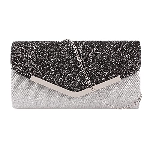 MEGAUK Damen Clutch Glitzer Elegant Abendtasche Glänzend Handtasche Envelope Tasche Strass Unterarmtasche mit Kette für Hochzeit Wedding Prom Party von MEGAUK