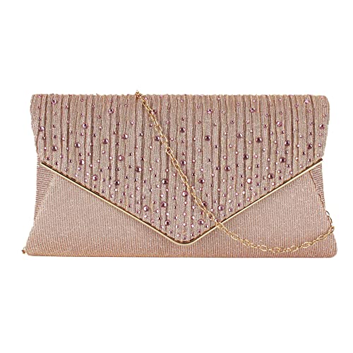 MEGAUK Damen Clutch Glitzer Elegant Abendtasche Glänzend Handtasche Envelope Tasche Strass Unterarmtasche mit Kette für Hochzeit Wedding Prom Party von MEGAUK