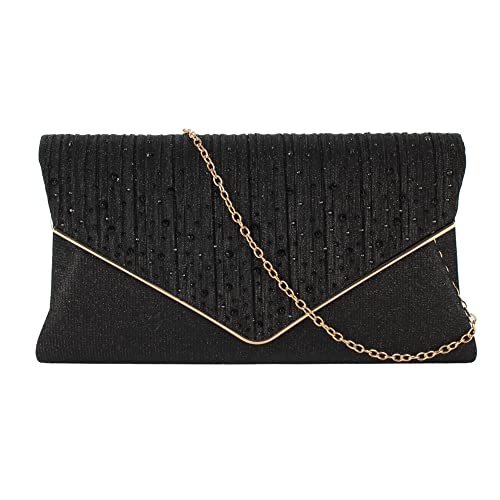 MEGAUK Damen Clutch Glitzer Elegant Abendtasche Glänzend Handtasche Envelope Tasche Strass Unterarmtasche mit Kette für Hochzeit Wedding Prom Party von MEGAUK