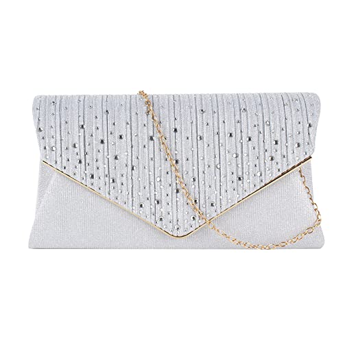 MEGAUK Damen Clutch Glitzer Elegant Abendtasche Glänzend Handtasche Envelope Tasche Strass Unterarmtasche mit Kette für Hochzeit Wedding Prom Party von MEGAUK