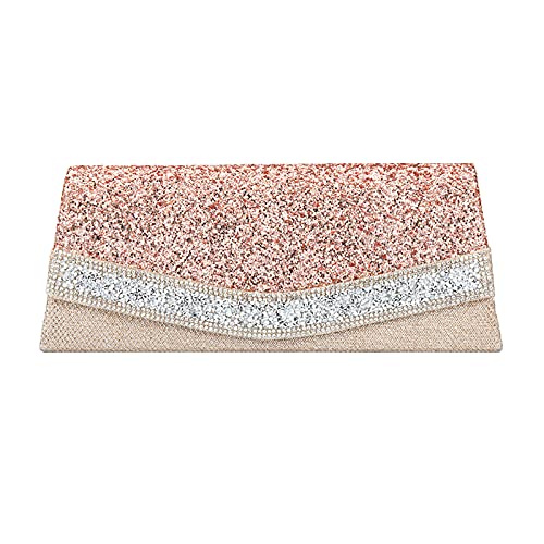 MEGAUK Damen Clutch Glitzer Elegant Abendtasche Glänzend Handtasche Envelope Tasche Strass Unterarmtasche mit Kette für Hochzeit Wedding Prom Party, Rosa von MEGAUK